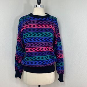 Vintage 80s Retro Meister Ski Wool Blend Sweater Small Rainbow Stripes Hong Kong